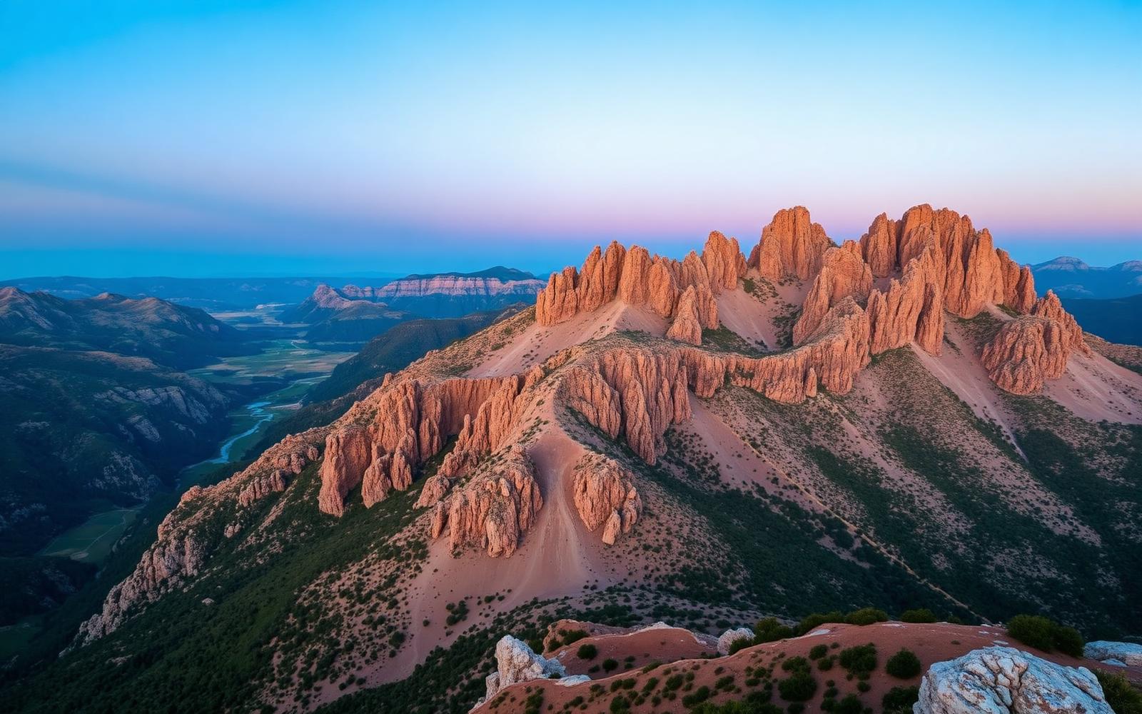 Bergketen in Spanje tijdens zonsondergang